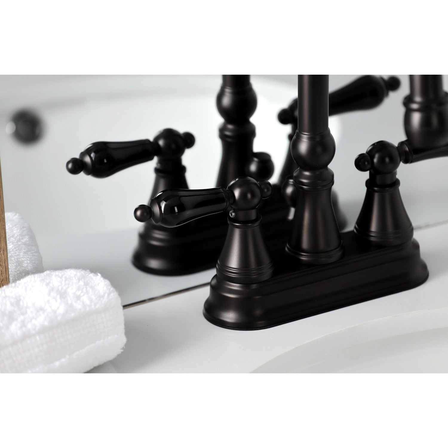 Kingston Tulare KS2615PKL - Duchess Double-Handle 3-Hole Deck Mount 4-Inch Centerset Bathroom Faucet with Brass Pop-Up, Oil Rubbed Bronze — thumbnail 3